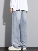 Men's Heavy-Washed Non-Stretch Jeans - Loose Fit Straight-Leg Non-Restrictive Pants, Machine Washable Everyday Jeans for Teens & Adults (Casual Outfits, Parties, All-Season Wear) - YG1133, Party Casual Wear, Distressed Denim