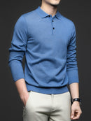 Men's Lightweight Wool Blend Shirt - Long Sleeve, Button-Up Collar, Black, Casual Business Style for Spring & Fall