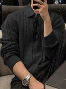 2024 New Men's Autumn Winter Casual Neck Sweater - Crocodile Pattern Knit Pullover, Mid-Stretch Fabric, Hand Washable, Regular Fit Long Sleeve for Office & Social Events