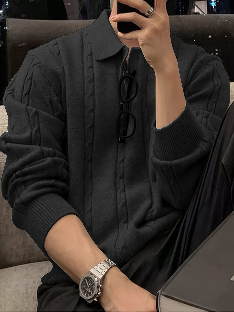 2024 New Men's Autumn Winter Casual Neck Sweater - Crocodile Pattern Knit Pullover, Mid-Stretch Fabric, Hand Washable, Regular Fit Long Sleeve for Office & Social Events