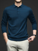 Men's Lightweight Wool Blend Shirt - Long Sleeve, Button-Up Collar, Black, Casual Business Style for Spring & Fall