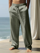 Men's Casual Linen Pants | Relaxed Fit with Drawstring Waist | 95% Linen, 5% Polyester | Breathable & Stylish for Indoor Gatherings, Outdoor Activities, and Golf | All-Season Wear | Beige Color, Versatile Clothing | Minimalis