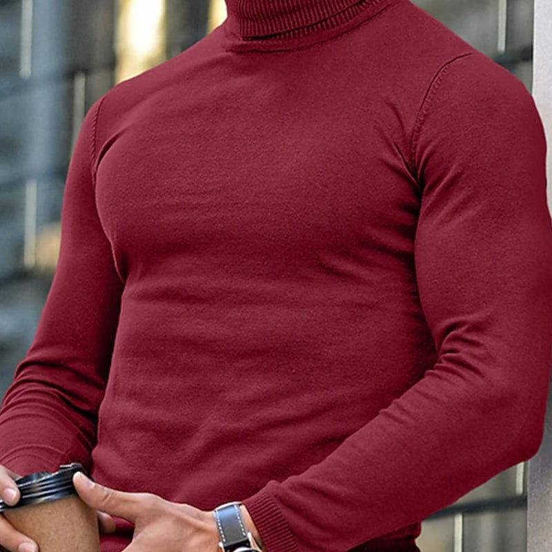 1pc Men's Winter Warm Trench Coat-like Turtleneck Sweater - Thick Long Sleeve High Neck Pullover, Machine Washable Cold Weather Clothing for Casual & Formal Wear, Durable Winter Jacket (No Collar Shaving Required)