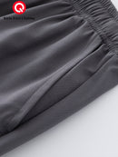 Men's Straight-Leg Casual Trousers - Dark Grey/Black Solid Color Elastic Waist with Drawstring, Belt-Free Design, All-Season Versatile Dress Pants for Office, Semi-Formal & Casual Attire - Mid-Rise Straight Fit (No Belt Inclu