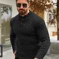 Men's Thermal Stand Collar Cable Knit Sweater - Striped H-Shape Regular Fit Pullover, Machine Washable Winter Sweater with Ribbed Detailing for Autumn & Winter, Knit Sweater, Medium Elasticity Fabric