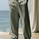 Men's Casual Linen Pants | Relaxed Fit with Drawstring Waist | 95% Linen, 5% Polyester | Breathable & Stylish for Indoor Gatherings, Outdoor Activities, and Golf | All-Season Wear | Beige Color, Versatile Clothing | Minimalis