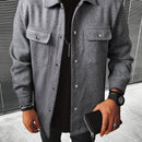 Men's Casual Button-Up Jacket - Long Sleeve, White, Polyester, Flap Pockets, Machine Washable, Spring/Fall Outerwear