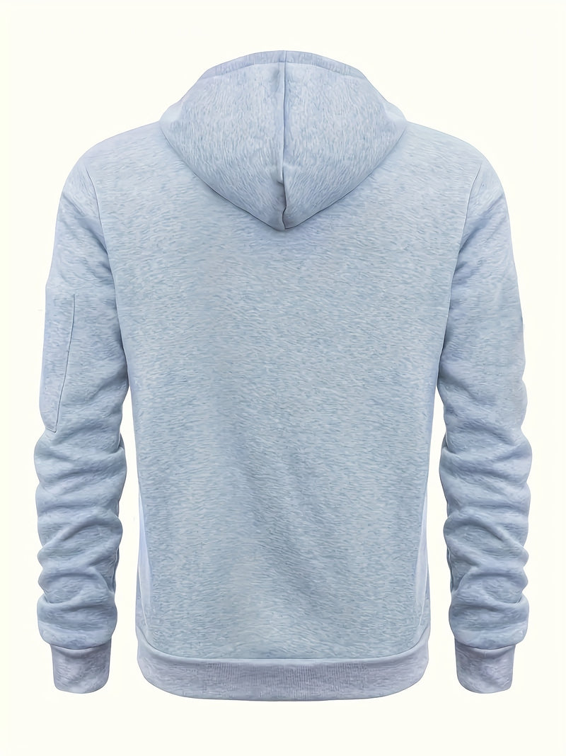 Men's Autumn Winter Zip-Up Hoodie - Black Outdoor Casual Pullover with Front Zipper, Ribbed Cuffs & Hem, Machine Washable Regular Fit Sweatshirt, Autumn Winter Apparel | Minimalist Hoodie | Functional Pockets, Sweater Hoodie