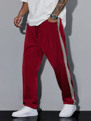 Men'S Casual Striped Straight-Leg Joggers - Loose Fit, Lightweight Polyester, Black & White Vertical Stripes, Pockets, Perfect for Casual Attire, Relaxed Fit Pants | Modern Striped Pants | Lightweight Fabric