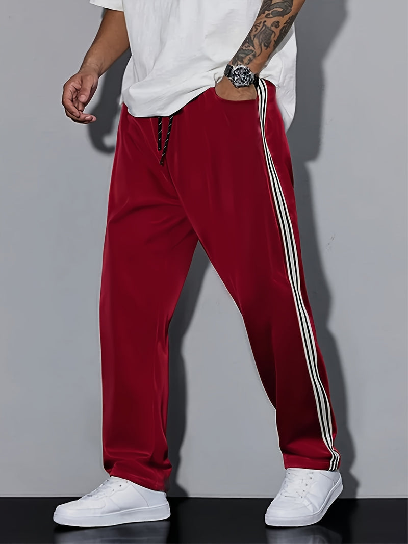 Men'S Casual Striped Straight-Leg Joggers - Loose Fit, Lightweight Polyester, Black & White Vertical Stripes, Pockets, Perfect for Casual Attire, Relaxed Fit Pants | Modern Striped Pants | Lightweight Fabric