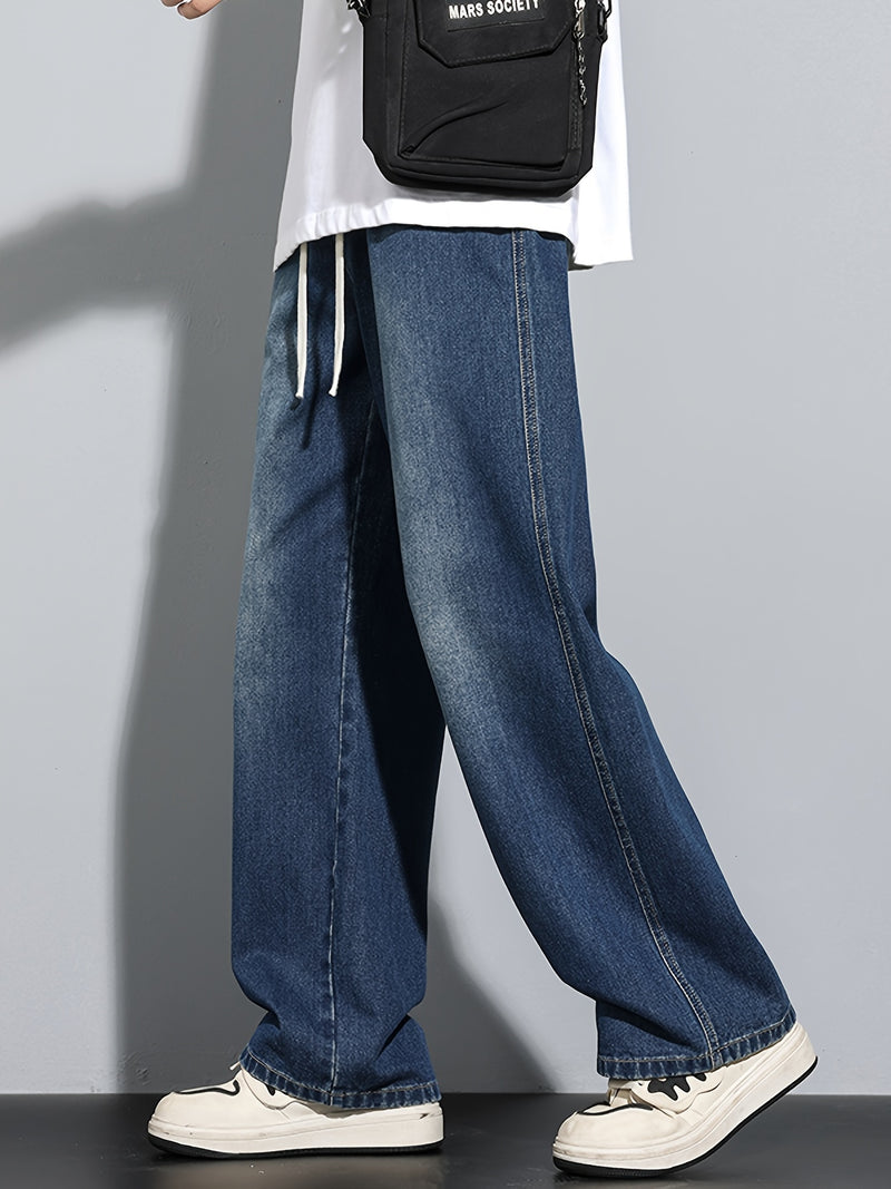 Men's Heavy-Washed Non-Stretch Jeans - Loose Fit Straight-Leg Non-Restrictive Pants, Machine Washable Everyday Jeans for Teens & Adults (Casual Outfits, Parties, All-Season Wear) - YG1133, Party Casual Wear, Distressed Denim