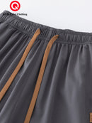 Men's Straight-Leg Casual Trousers - Dark Grey/Black Solid Color Elastic Waist with Drawstring, Belt-Free Design, All-Season Versatile Dress Pants for Office, Semi-Formal & Casual Attire - Mid-Rise Straight Fit (No Belt Inclu