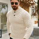Men's Thermal Stand Collar Cable Knit Sweater - Striped H-Shape Regular Fit Pullover, Machine Washable Winter Sweater with Ribbed Detailing for Autumn & Winter, Knit Sweater, Medium Elasticity Fabric