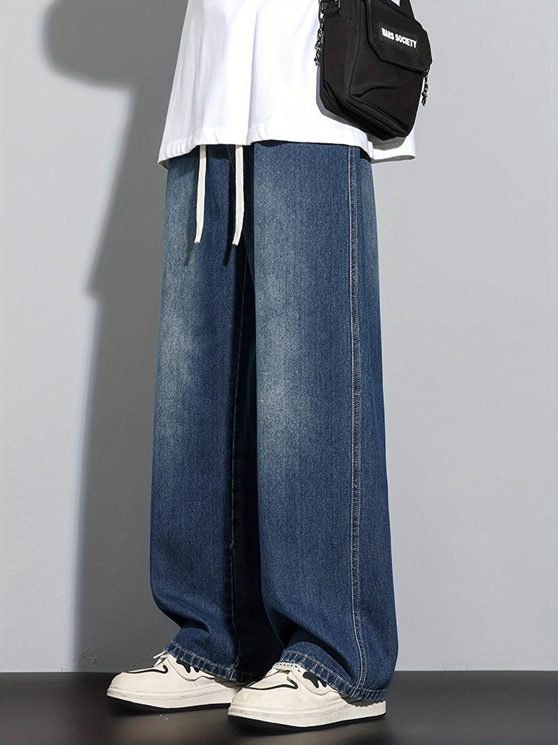 Men's Heavy-Washed Non-Stretch Jeans - Loose Fit Straight-Leg Non-Restrictive Pants, Machine Washable Everyday Jeans for Teens & Adults (Casual Outfits, Parties, All-Season Wear) - YG1133, Party Casual Wear, Distressed Denim