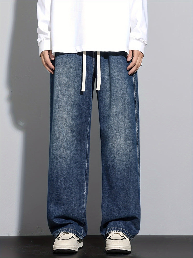 Men's Heavy-Washed Non-Stretch Jeans - Loose Fit Straight-Leg Non-Restrictive Pants, Machine Washable Everyday Jeans for Teens & Adults (Casual Outfits, Parties, All-Season Wear) - YG1133, Party Casual Wear, Distressed Denim