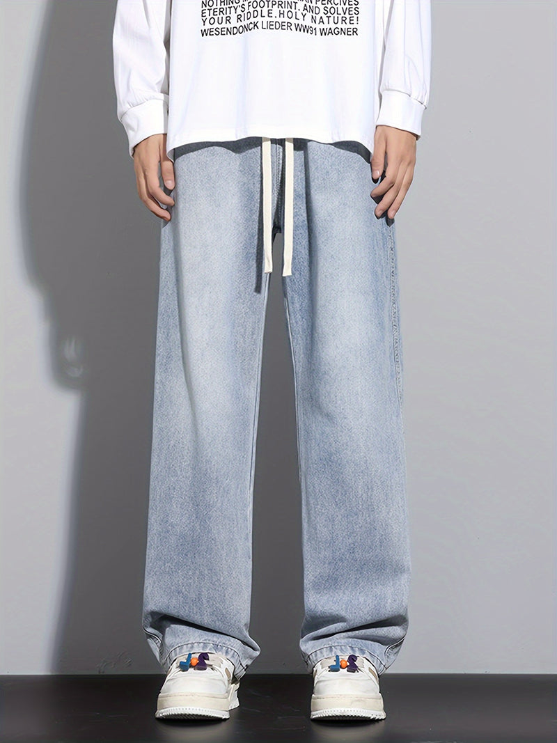 Men's Heavy-Washed Non-Stretch Jeans - Loose Fit Straight-Leg Non-Restrictive Pants, Machine Washable Everyday Jeans for Teens & Adults (Casual Outfits, Parties, All-Season Wear) - YG1133, Party Casual Wear, Distressed Denim