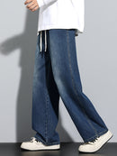 Men's Heavy-Washed Non-Stretch Jeans - Loose Fit Straight-Leg Non-Restrictive Pants, Machine Washable Everyday Jeans for Teens & Adults (Casual Outfits, Parties, All-Season Wear) - YG1133, Party Casual Wear, Distressed Denim