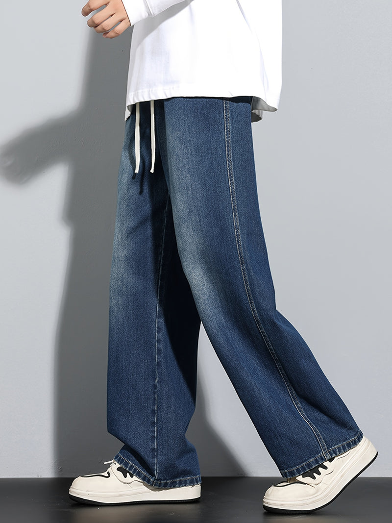 Men's Heavy-Washed Non-Stretch Jeans - Loose Fit Straight-Leg Non-Restrictive Pants, Machine Washable Everyday Jeans for Teens & Adults (Casual Outfits, Parties, All-Season Wear) - YG1133, Party Casual Wear, Distressed Denim