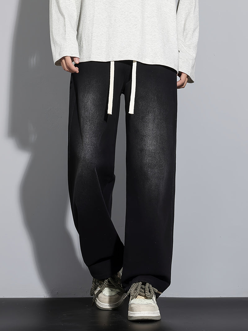 Men's Heavy-Washed Non-Stretch Jeans - Loose Fit Straight-Leg Non-Restrictive Pants, Machine Washable Everyday Jeans for Teens & Adults (Casual Outfits, Parties, All-Season Wear) - YG1133, Party Casual Wear, Distressed Denim