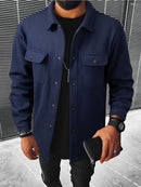Men's Casual Button-Up Jacket - Long Sleeve, White, Polyester, Flap Pockets, Machine Washable, Spring/Fall Outerwear