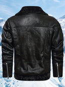 Men's Winter Jacket with Faux Fur & Turned-Up Collar - Thickened Coat, Collar & Pocket, Machine Washable Cold Weather Outerwear ( Fill) - Brown/ for Skiing, Snowboarding & Outdoor Activities