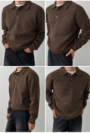 LVLAEA Men's Winter Collar Sweater Jacket - Thick Warm Brown/Beige Single-Breasted Button-Front Coat, H-Shape Tailored Fit for Layering, Casual & Formal Wear, Autumn/Winter (Hand Wash/Dry Clean) - Luxury Knit Outerwear