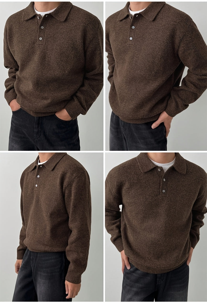 LVLAEA Men's Winter Collar Sweater Jacket - Thick Warm Brown/Beige Single-Breasted Button-Front Coat, H-Shape Tailored Fit for Layering, Casual & Formal Wear, Autumn/Winter (Hand Wash/Dry Clean) - Luxury Knit Outerwear