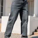 Men'S Dark Distressed Washed Straight-Leg Faux Denim - Non-Stretch Casual Regular Fit All-Season Comfort, Classic Five-Pocket Design with Belt Loops & Button