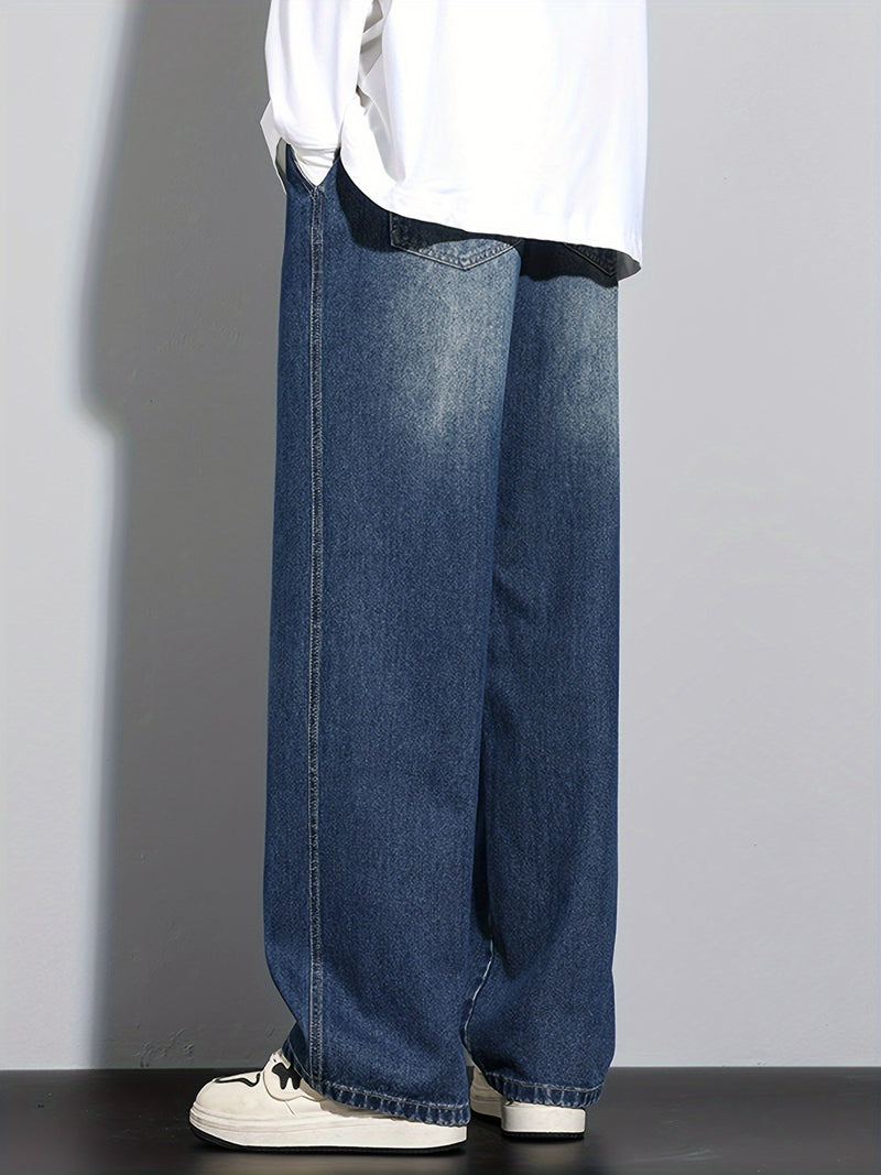 Men's Heavy-Washed Non-Stretch Jeans - Loose Fit Straight-Leg Non-Restrictive Pants, Machine Washable Everyday Jeans for Teens & Adults (Casual Outfits, Parties, All-Season Wear) - YG1133, Party Casual Wear, Distressed Denim