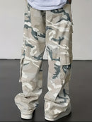 Men's Camouflage Cargo Pants Wide-Leg Trousers with Multi-Pocket Design, Adjustable Waist & Leg Fit, Beige/Green/Brown Camo Print for,, Hunting, (Non-Stretch Durable Casual Pants)