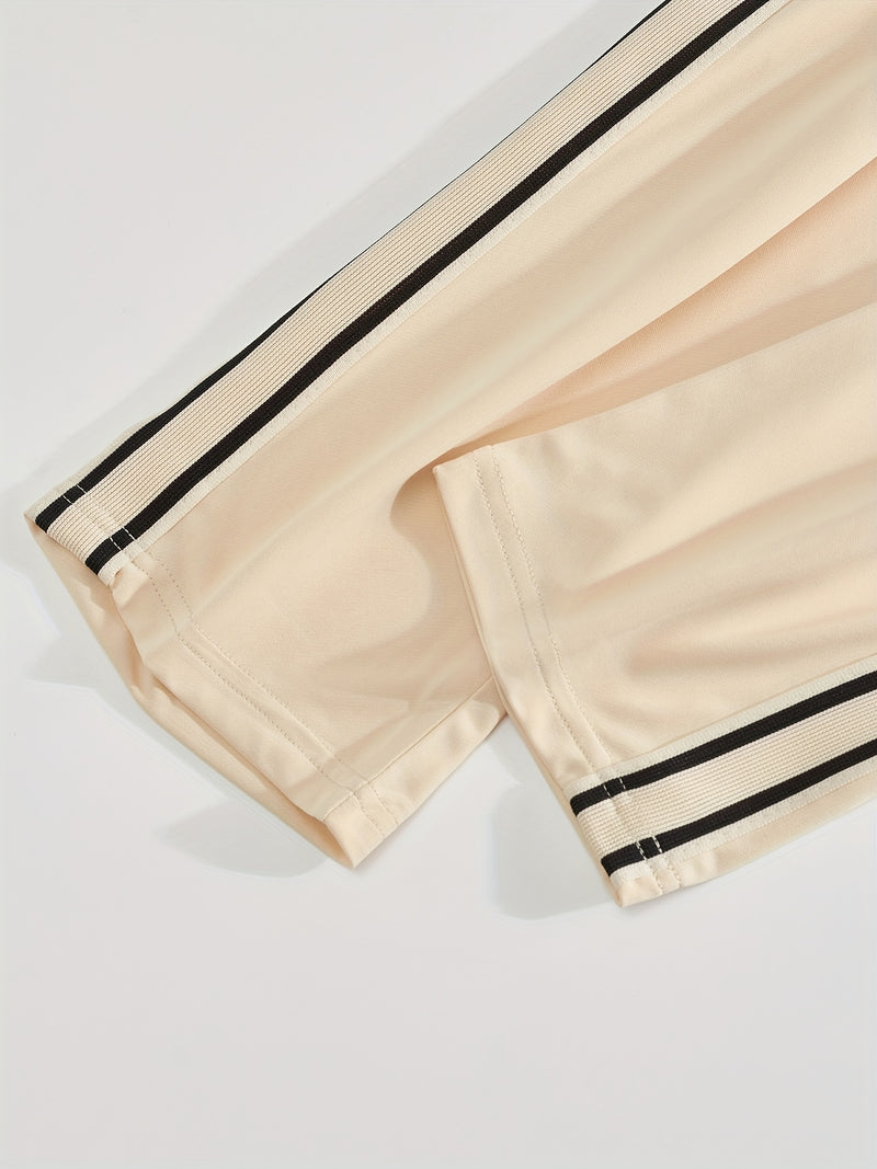 Men'S Casual Striped Straight-Leg Joggers - Loose Fit, Lightweight Polyester, Black & White Vertical Stripes, Pockets, Perfect for Casual Attire, Relaxed Fit Pants | Modern Striped Pants | Lightweight Fabric