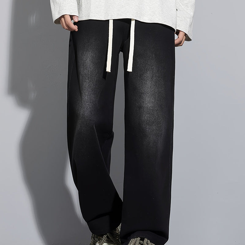 Men's Heavy-Washed Non-Stretch Jeans - Loose Fit Straight-Leg Non-Restrictive Pants, Machine Washable Everyday Jeans for Teens & Adults (Casual Outfits, Parties, All-Season Wear) - YG1133, Party Casual Wear, Distressed Denim