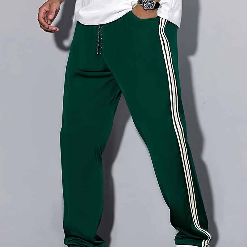 Men'S Casual Striped Straight-Leg Joggers - Loose Fit, Lightweight Polyester, Black & White Vertical Stripes, Pockets, Perfect for Casual Attire, Relaxed Fit Pants | Modern Striped Pants | Lightweight Fabric