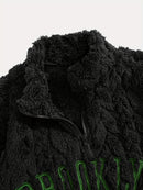 1pc Solid Color Plush Stand Collar Zipper Sweater - Soft Warm Breathable Loose Fit Long Sleeve Casual Sweatshirt with Embroidery, Hand Washable for Casual Attire & Layering, Cozy Winter Outfits