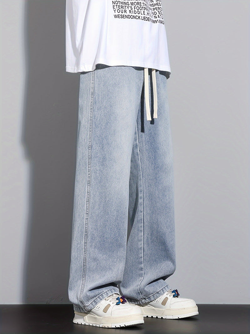 Men's Heavy-Washed Non-Stretch Jeans - Loose Fit Straight-Leg Non-Restrictive Pants, Machine Washable Everyday Jeans for Teens & Adults (Casual Outfits, Parties, All-Season Wear) - YG1133, Party Casual Wear, Distressed Denim