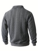 Men's Casual Half-Zip Cable-Knit Jacket - Collar Sweater Coat with Full-Zip-like Door, Long Sleeve Winter Outerwear (Grey/Black) - Non-Stretch Knit Fabric for Layering, Office & Semi-Formal Events - Hand Wash/Dry Clean