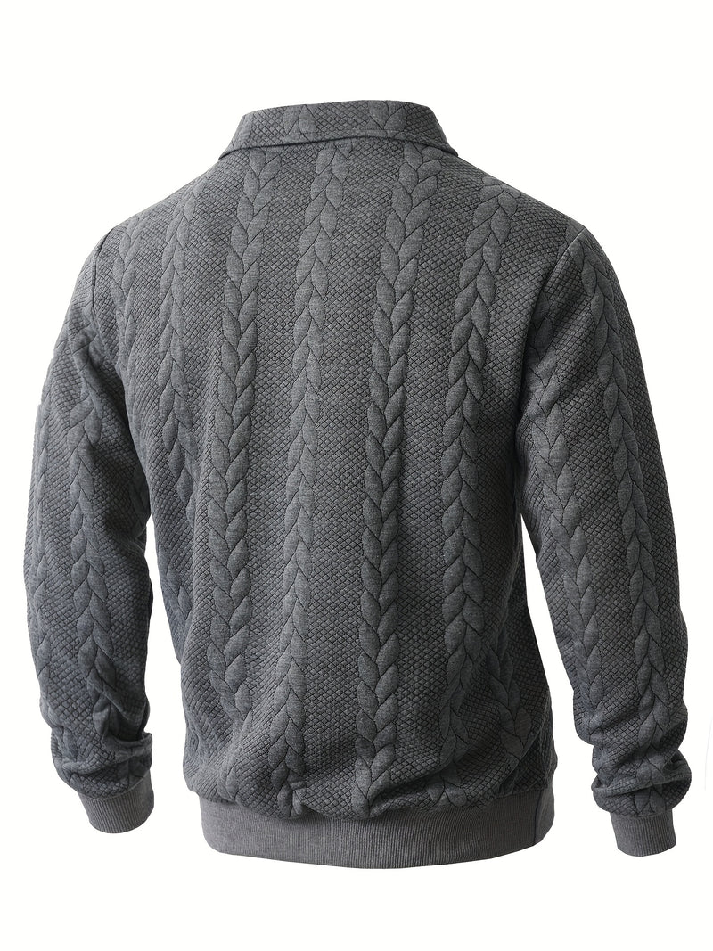 Men's Casual Half-Zip Cable-Knit Jacket - Collar Sweater Coat with Full-Zip-like Door, Long Sleeve Winter Outerwear (Grey/Black) - Non-Stretch Knit Fabric for Layering, Office & Semi-Formal Events - Hand Wash/Dry Clean