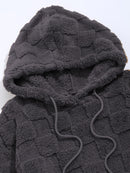 Men'S Plush Fleece Hoodie - Cozy Loose Fit Winter Pullover with Front Pocket, Soft Textured Design for Casual Casual Attire, Brown, Autumn Winter Apparel, Hooded Sweatshirt, Durable Comfort