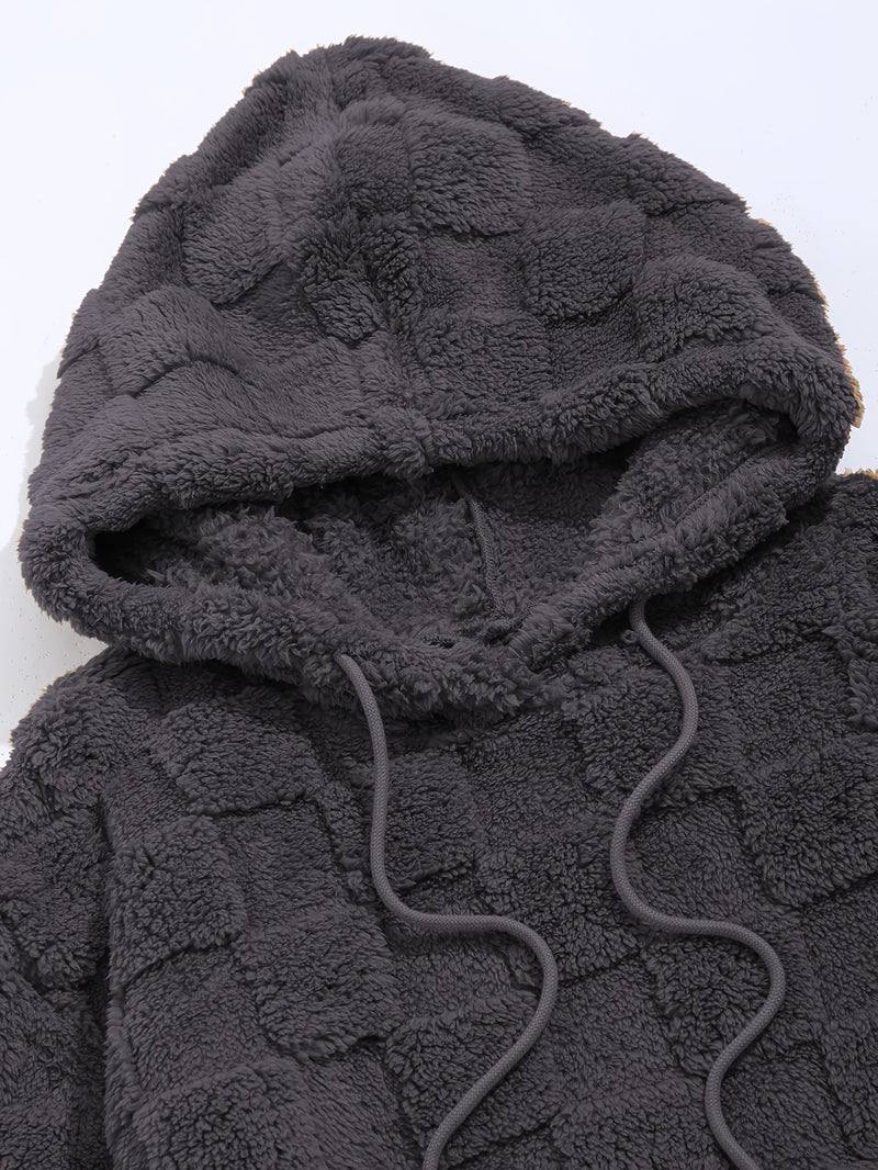 Men'S Plush Fleece Hoodie - Cozy Loose Fit Winter Pullover with Front Pocket, Soft Textured Design for Casual Casual Attire, Brown, Autumn Winter Apparel, Hooded Sweatshirt, Durable Comfort