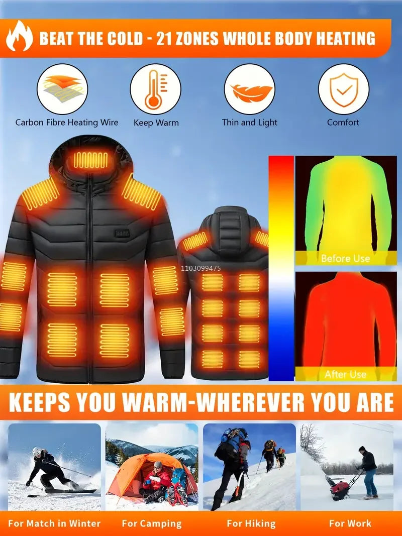 Heated Jackets Men Women 9/21/25 Areas Self Heating Jacket Winter Coat Vest Detachable Hood Heated Down Jacket Clothing Washed