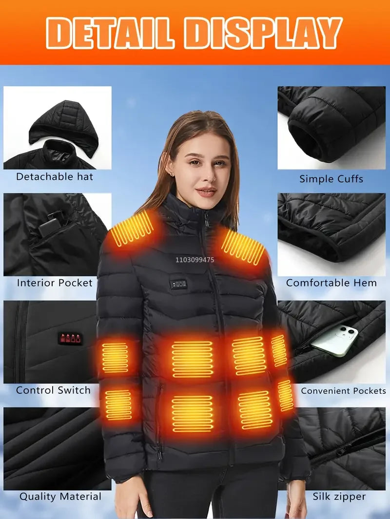 Heated Jackets Men Women 9/21/25 Areas Self Heating Jacket Winter Coat Vest Detachable Hood Heated Down Jacket Clothing Washed