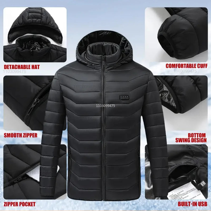 Heated Jackets Men Women 9/21/25 Areas Self Heating Jacket Winter Coat Vest Detachable Hood Heated Down Jacket Clothing Washed