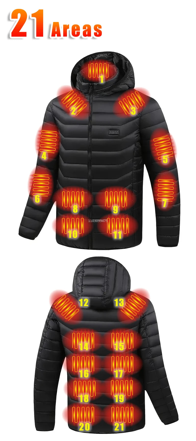 Heated Jackets Men Women 9/21/25 Areas Self Heating Jacket Winter Coat Vest Detachable Hood Heated Down Jacket Clothing Washed