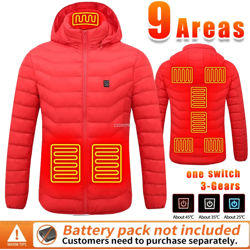 Heated Jackets Men Women 9/21/25 Areas Self Heating Jacket Winter Coat Vest Detachable Hood Heated Down Jacket Clothing Washed
