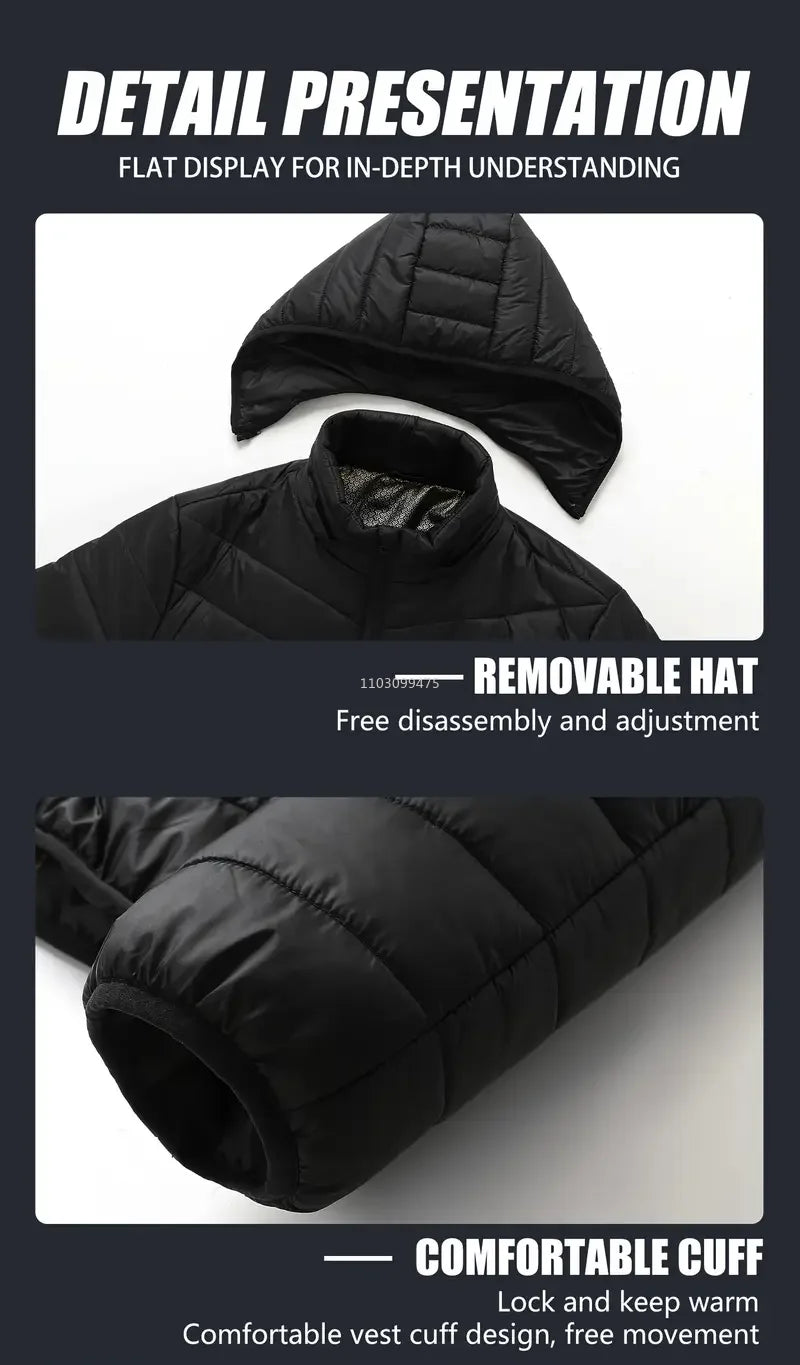 Heated Jackets Men Women 9/21/25 Areas Self Heating Jacket Winter Coat Vest Detachable Hood Heated Down Jacket Clothing Washed