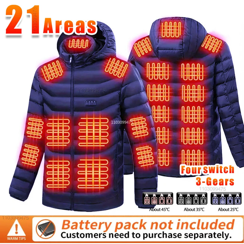 Heated Jackets Men Women 9/21/25 Areas Self Heating Jacket Winter Coat Vest Detachable Hood Heated Down Jacket Clothing Washed