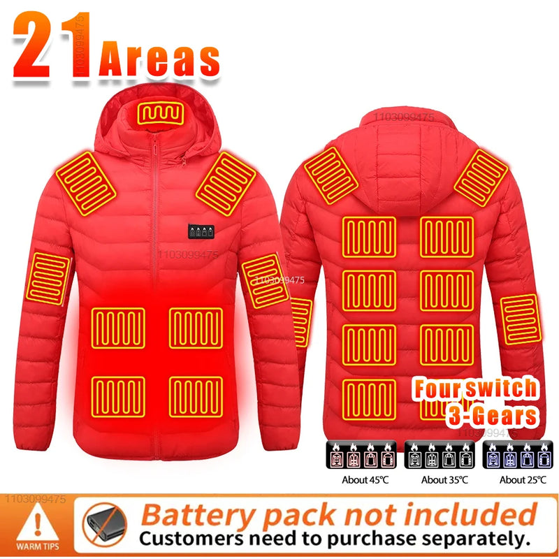 Heated Jackets Men Women 9/21/25 Areas Self Heating Jacket Winter Coat Vest Detachable Hood Heated Down Jacket Clothing Washed