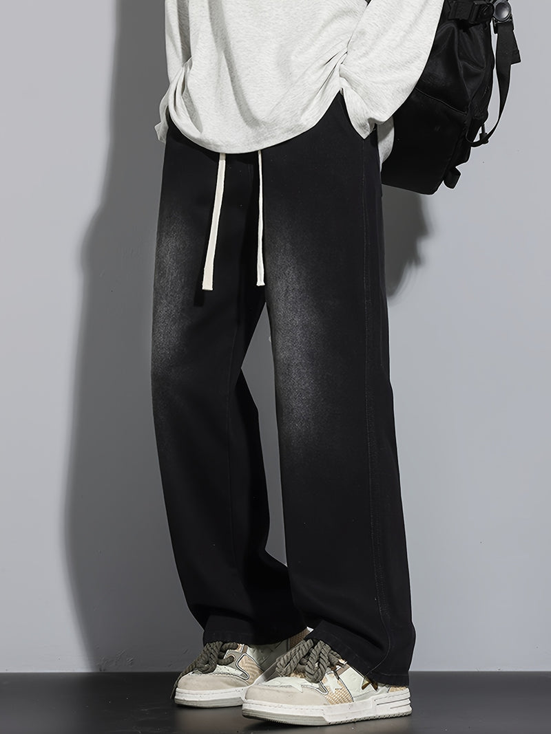 Men's Heavy-Washed Non-Stretch Jeans - Loose Fit Straight-Leg Non-Restrictive Pants, Machine Washable Everyday Jeans for Teens & Adults (Casual Outfits, Parties, All-Season Wear) - YG1133, Party Casual Wear, Distressed Denim