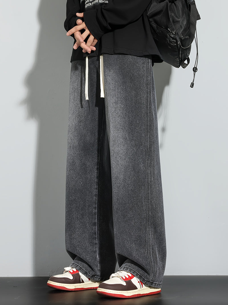 Men's Heavy-Washed Non-Stretch Jeans - Loose Fit Straight-Leg Non-Restrictive Pants, Machine Washable Everyday Jeans for Teens & Adults (Casual Outfits, Parties, All-Season Wear) - YG1133, Party Casual Wear, Distressed Denim