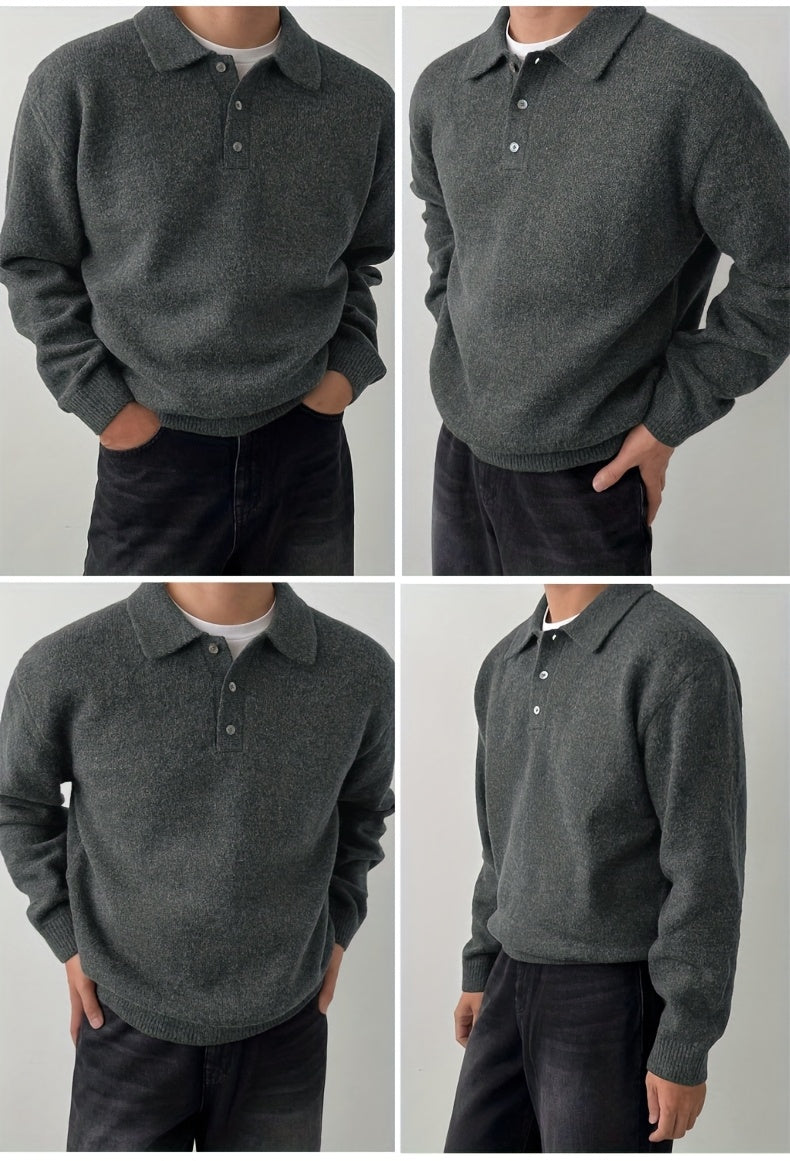 LVLAEA Men's Winter Collar Sweater Jacket - Thick Warm Brown/Beige Single-Breasted Button-Front Coat, H-Shape Tailored Fit for Layering, Casual & Formal Wear, Autumn/Winter (Hand Wash/Dry Clean) - Luxury Knit Outerwear